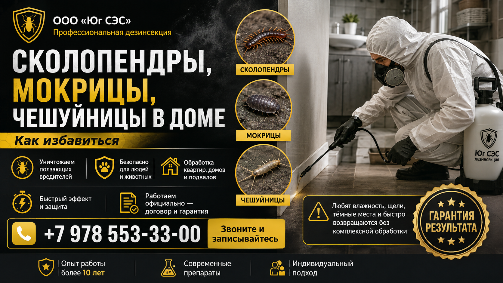 Сколопендры, мокрицы, чешуйницы в доме: как избавиться | ООО «Юг СЭС»